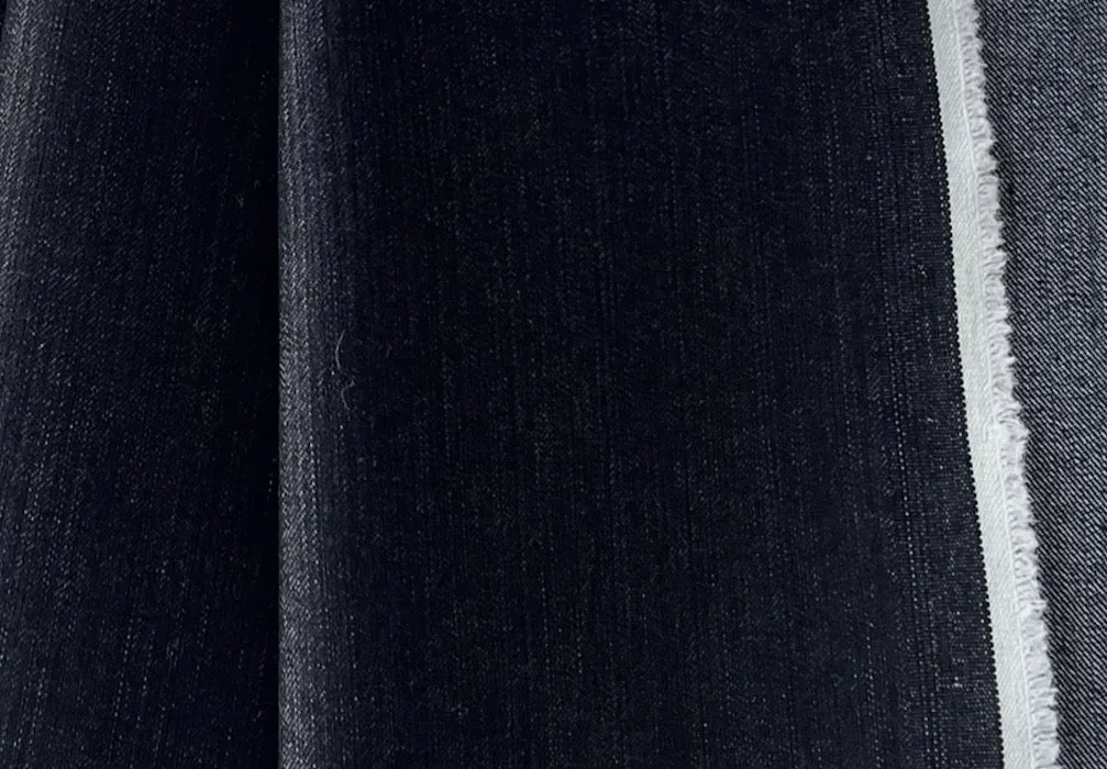 12 Oz Deep Coal Black Stretch Cotton Denim (Made in Italy)