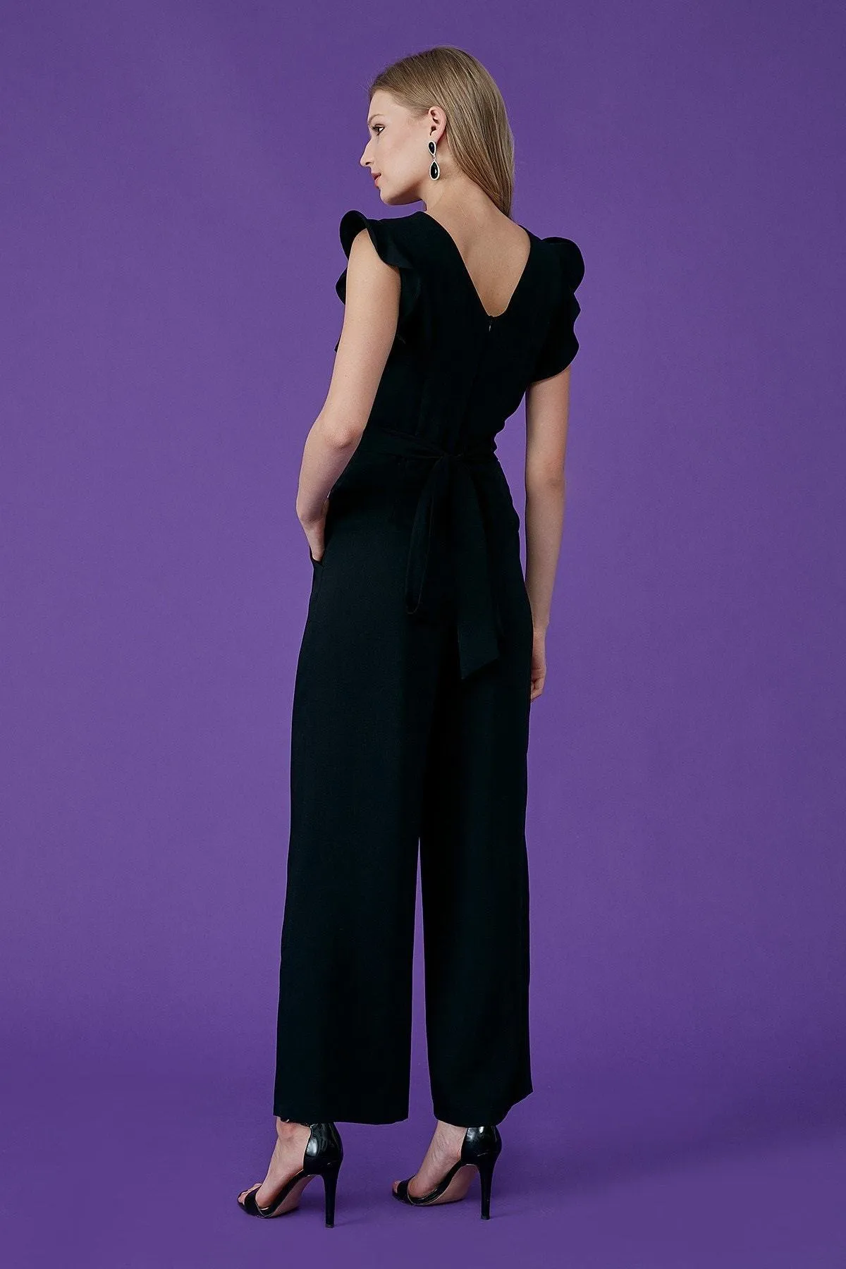 16124 Black Stone Detailed Waistband Jumpsuit