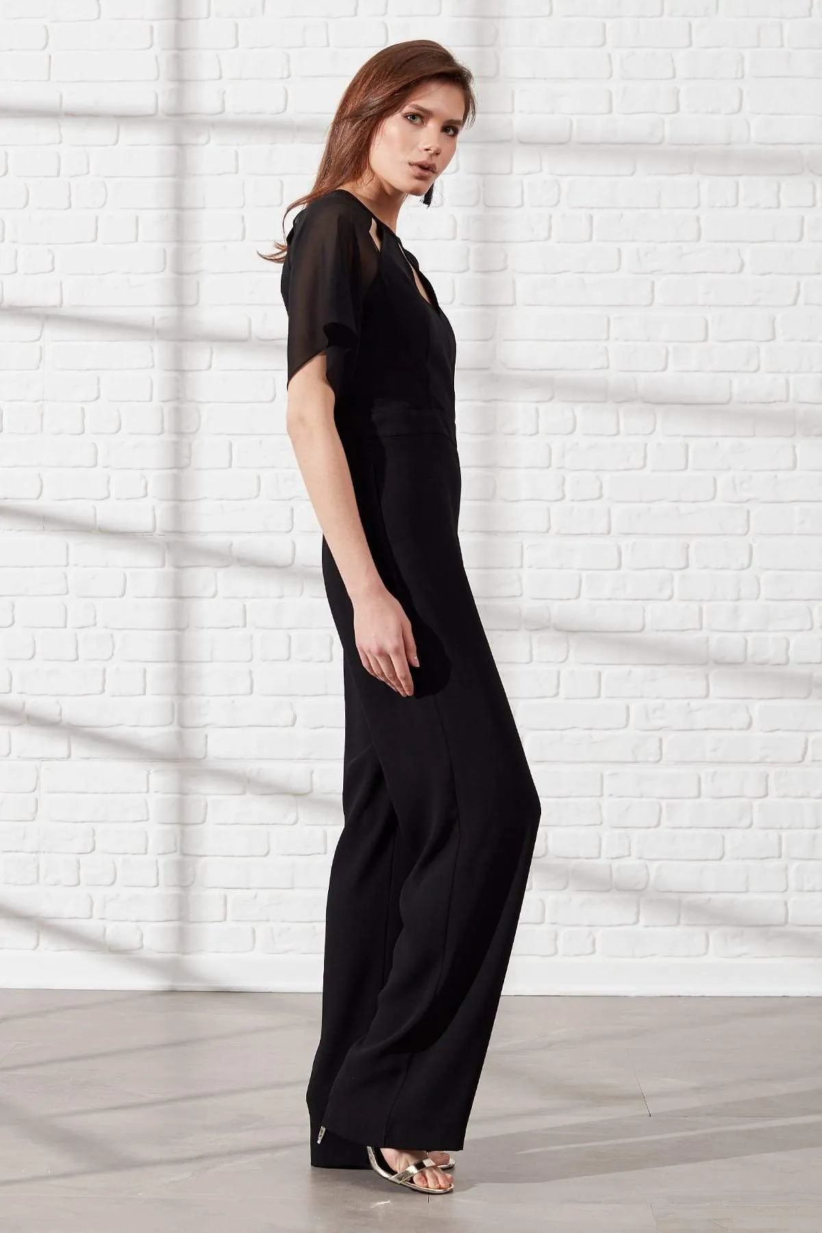 16143 Black Chiffon Sleeve Jumpsuit