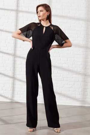 16143 Black Chiffon Sleeve Jumpsuit