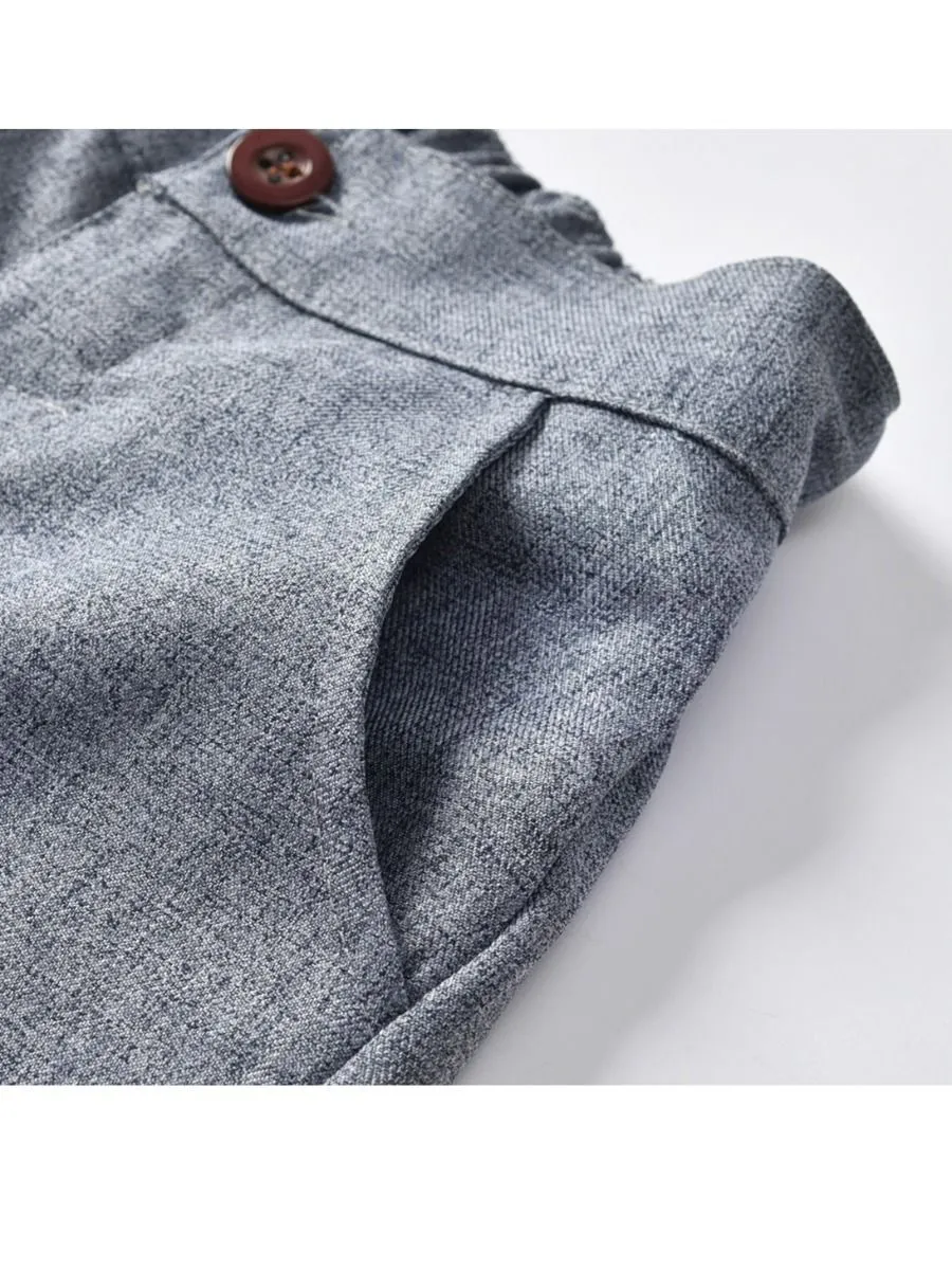 4-Piece Boy's Casual Outfits Suits Set White Long Sleeve Bow Blouse Top and Grey Waistcoat and Grey Suit Pants