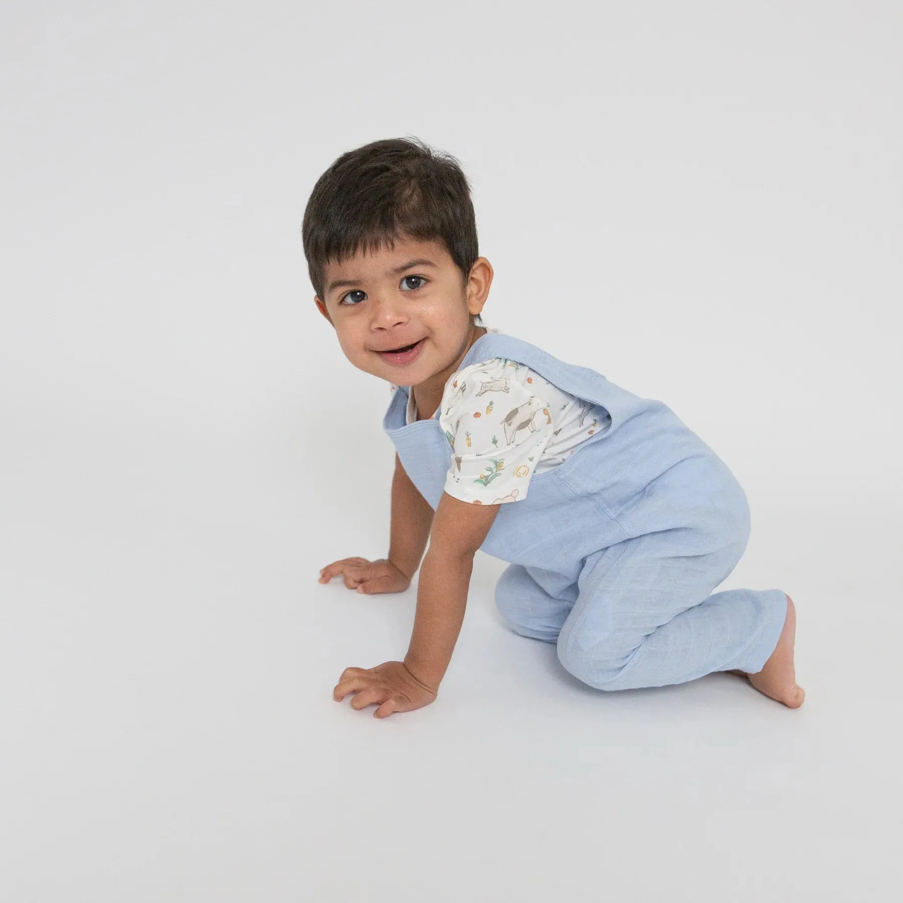 Angel Dear Dusty Blue Solid Muslin Overalls