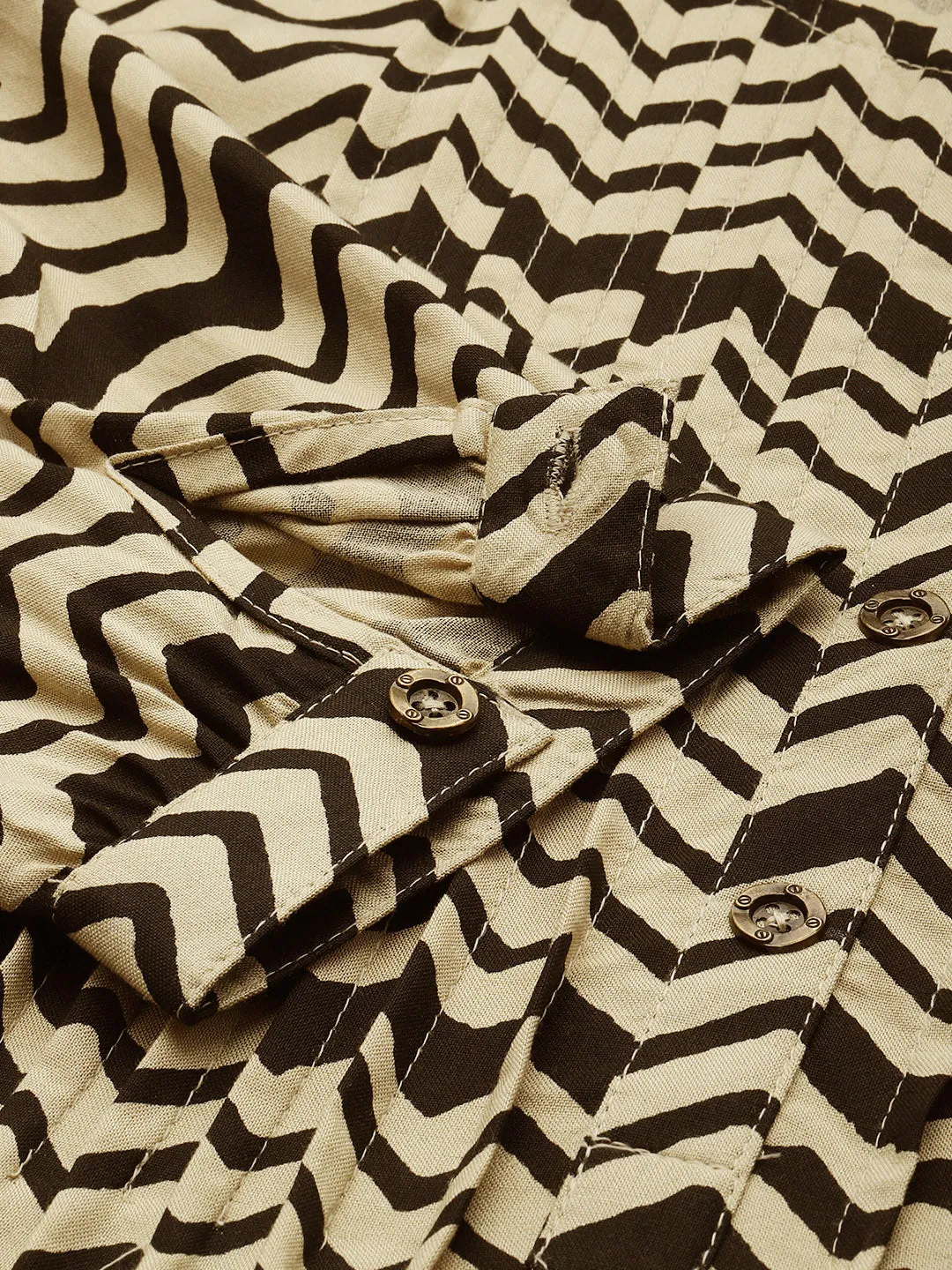 Beige Geometric Printed Pleated Tunic
