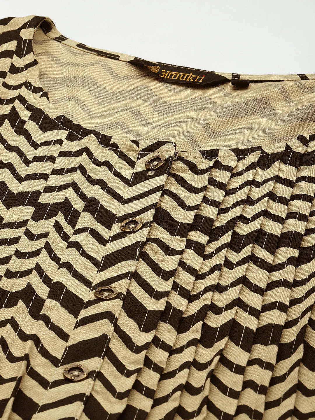 Beige Geometric Printed Pleated Tunic