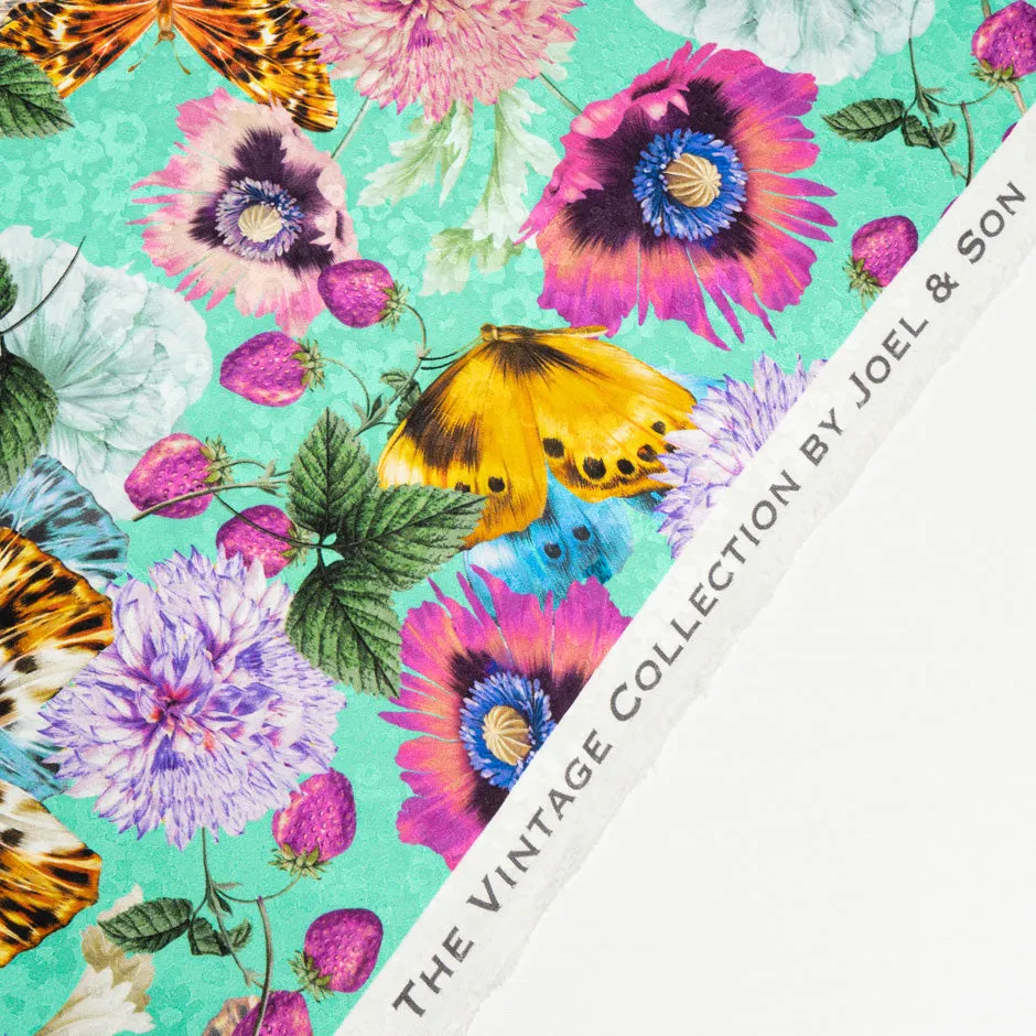 Butterfly & Floral Printed Mint Pure Silk Jacquard
