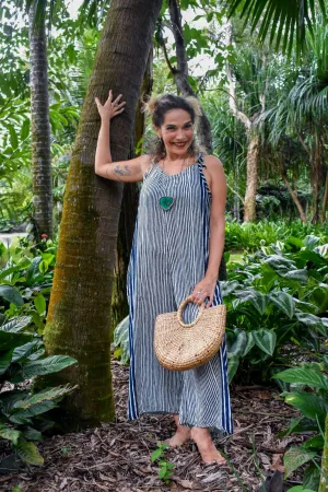 Calm Overall Pantsuit - Stripe Navy
