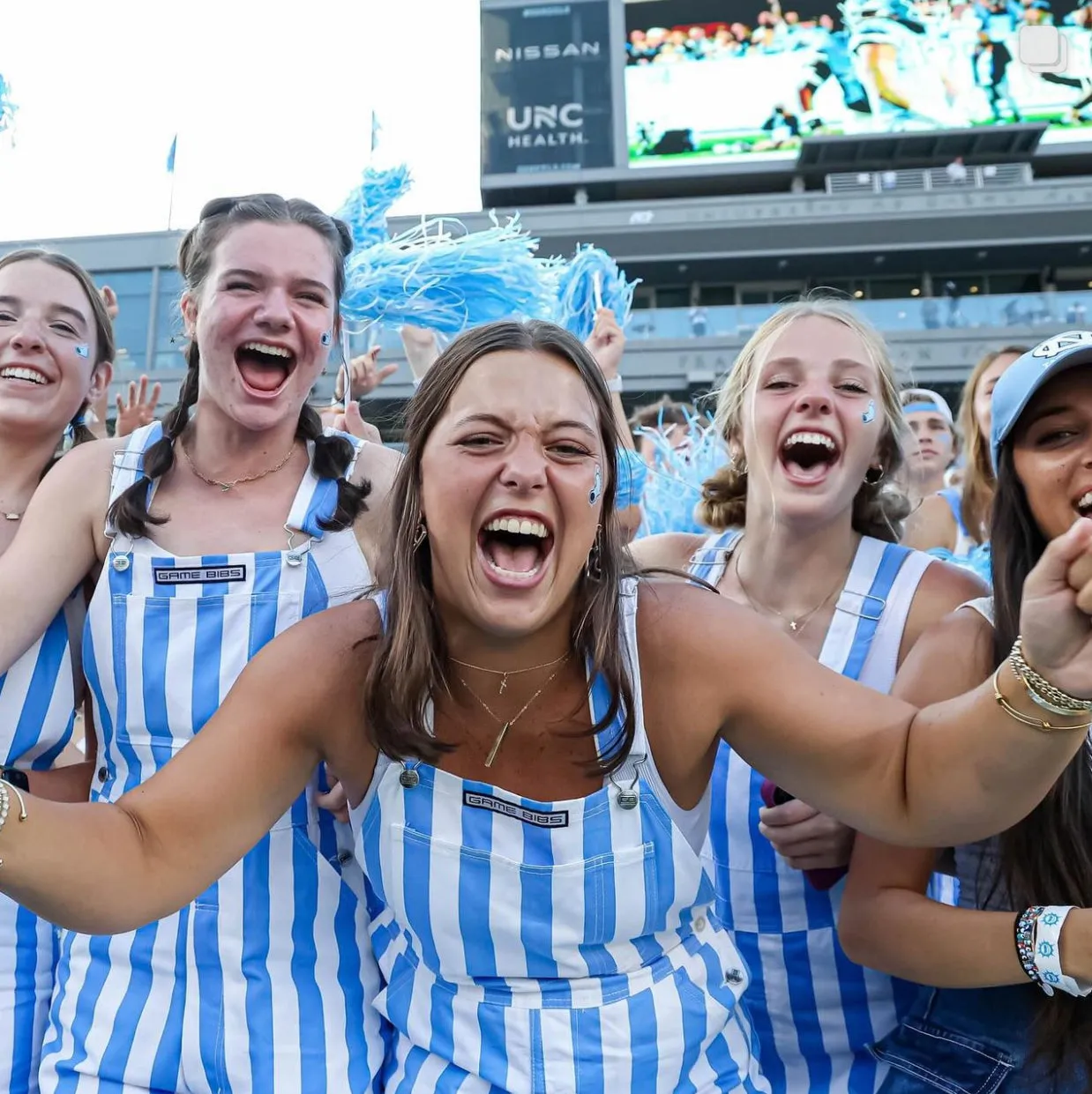 Carolina Blue and White Striped Overalls Game Day Bibs Striped