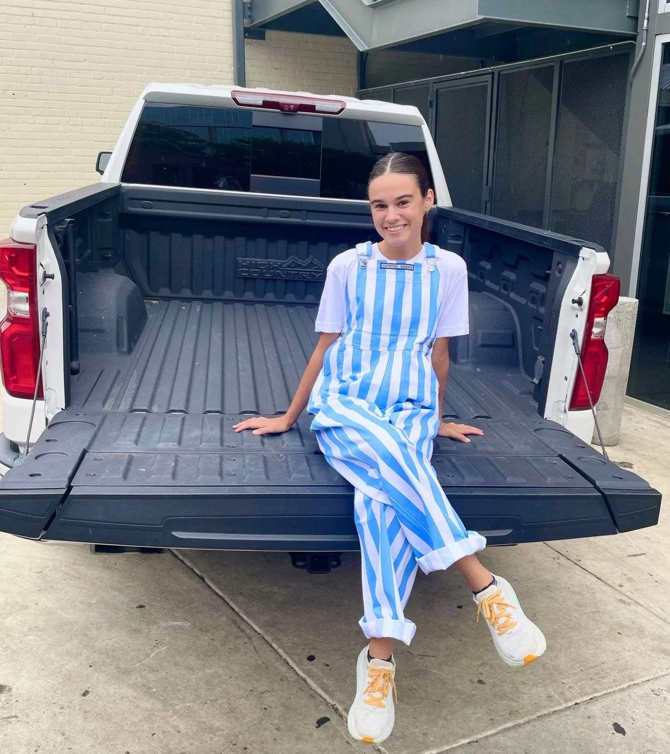 Carolina Blue and White Striped Overalls Game Day Bibs Striped