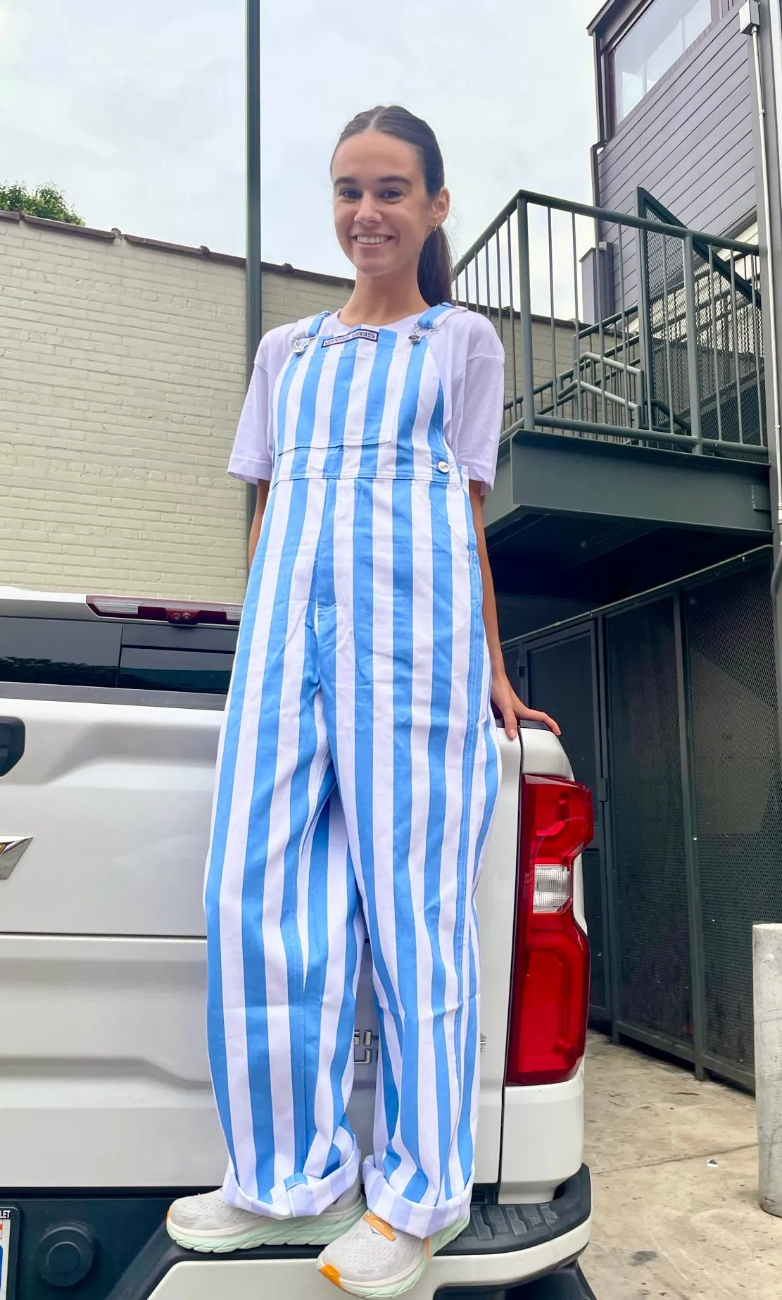 Carolina Blue and White Striped Overalls Game Day Bibs Striped