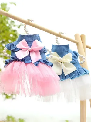 Chic Tutu Summer Denim Dress for Dogs