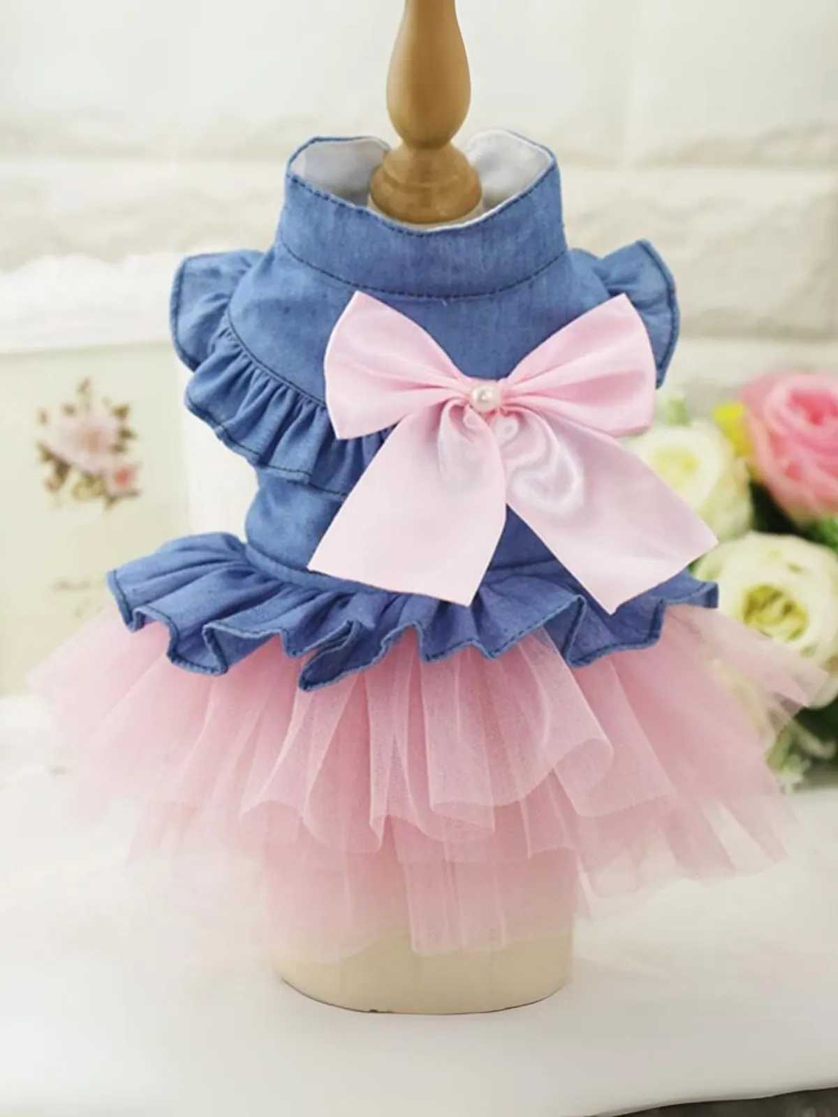Chic Tutu Summer Denim Dress for Dogs