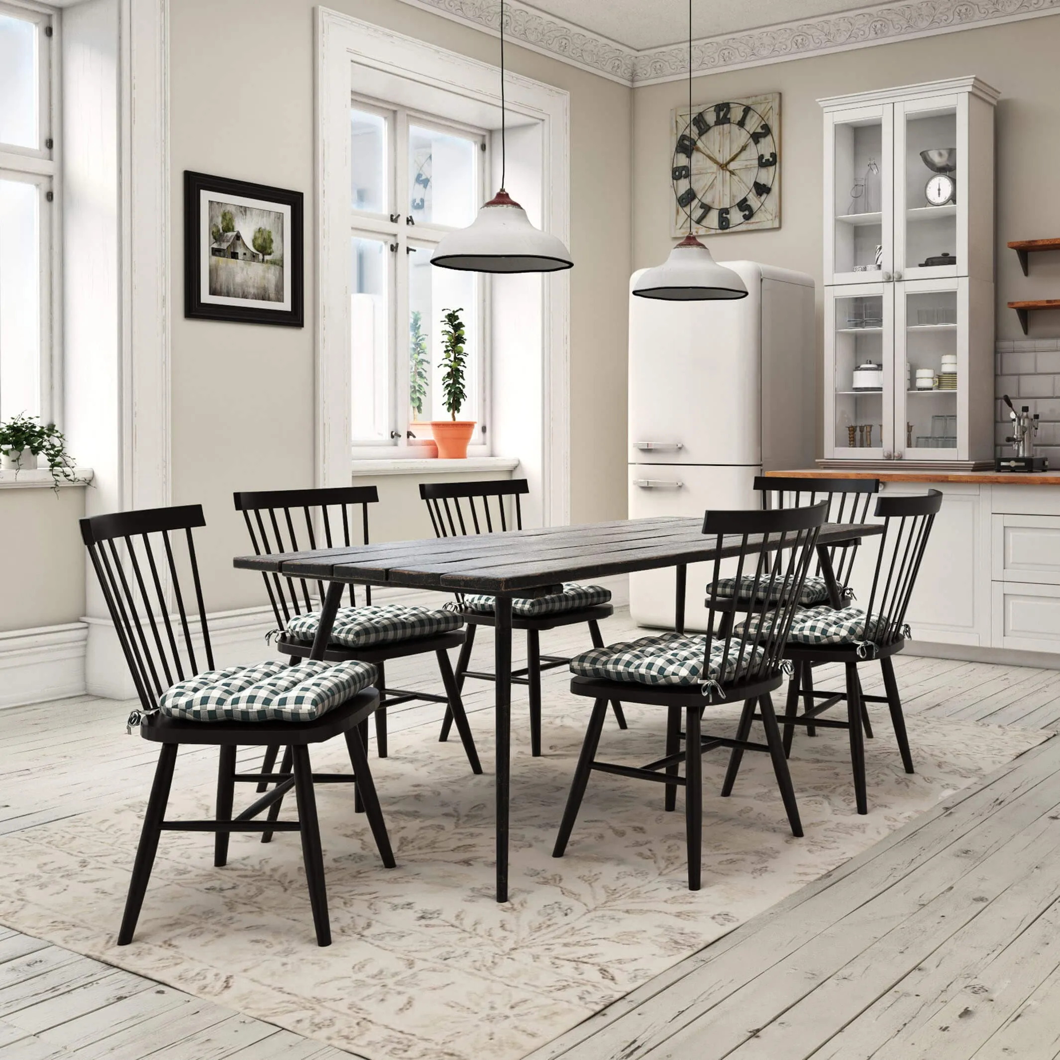 Classic Check Navy Blue Dining Chair Pads - Latex Foam Fill, Reversible - Made in USA