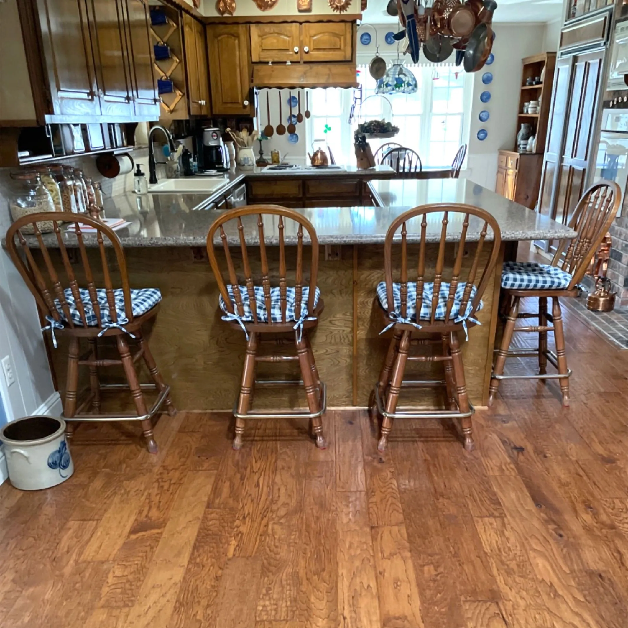 Classic Check Navy Blue Dining Chair Pads - Latex Foam Fill, Reversible - Made in USA