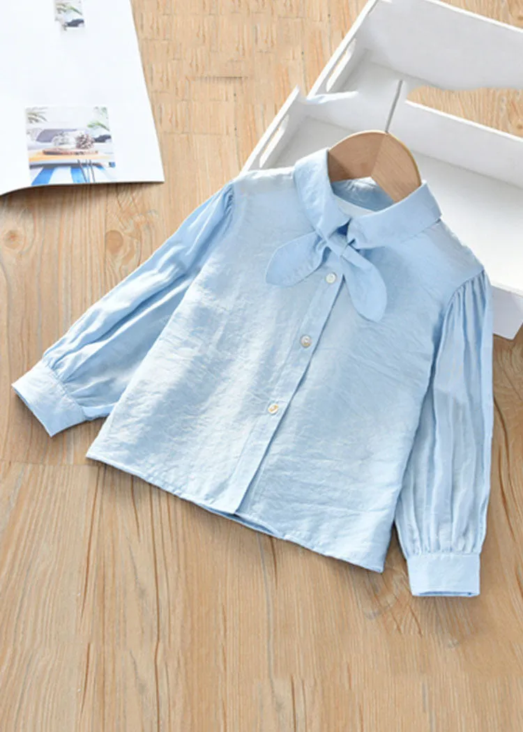 Cute Pink Peter Pan Collar Patchwork Button Kids Shirt Long Sleeve SS1006
