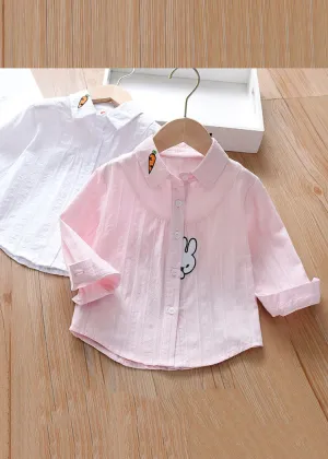 Cute Pink Peter Pan Collar Patchwork Button Kids Shirt Long Sleeve SS1006