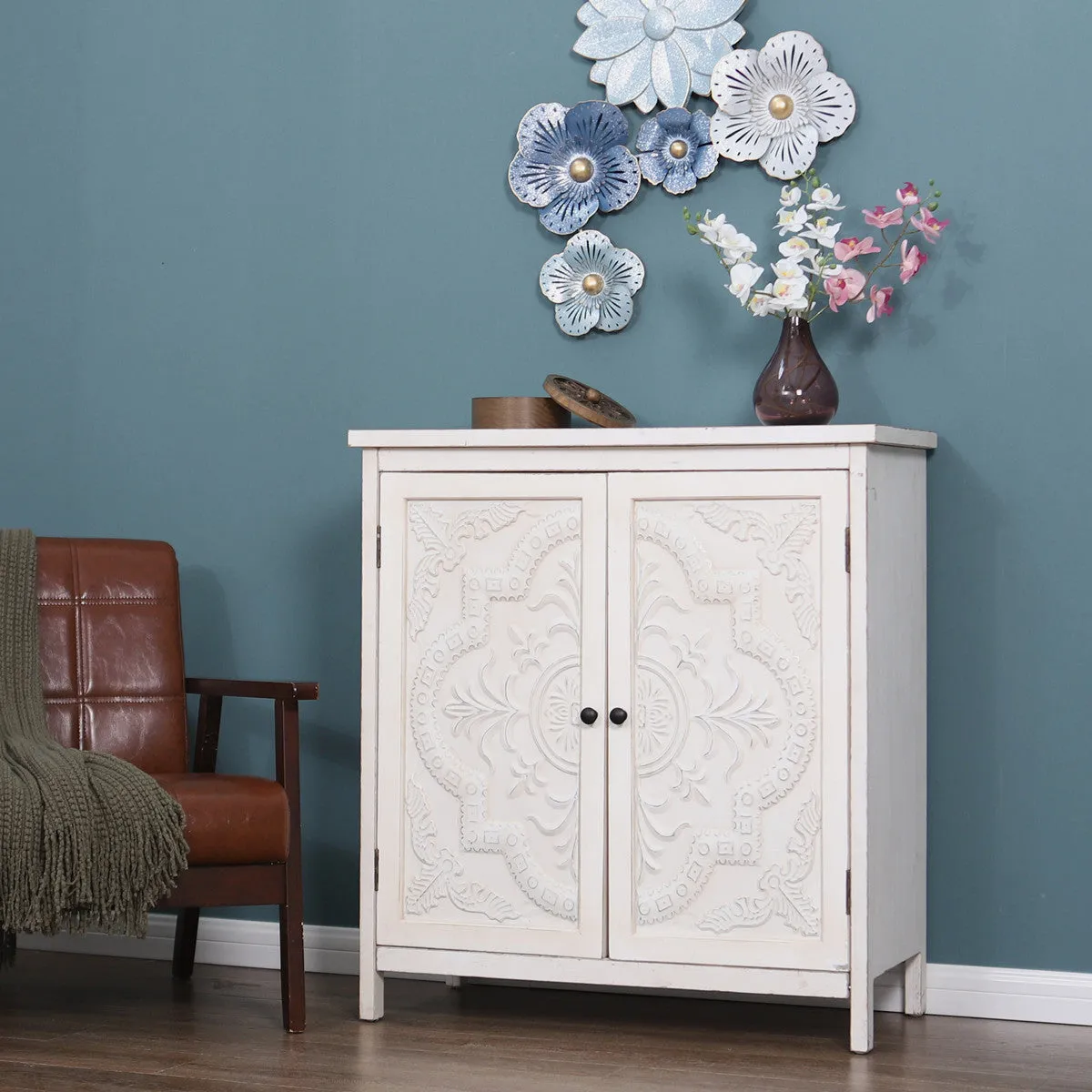 Distressed Embossed  Entryway Cabinet-MFSTUDIO