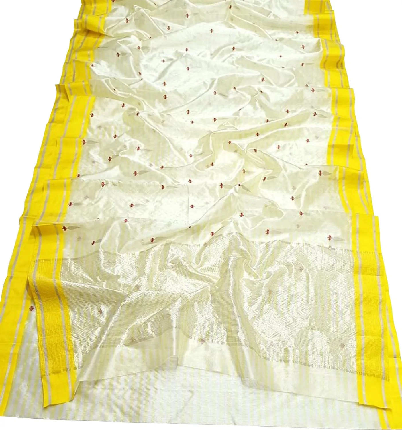 Elegant Off White Chanderi Handloom Pure Silk Saree