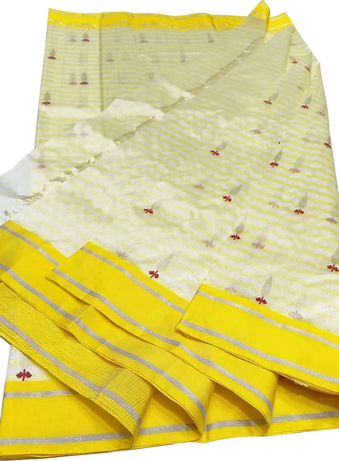Elegant Off White Chanderi Handloom Pure Silk Saree