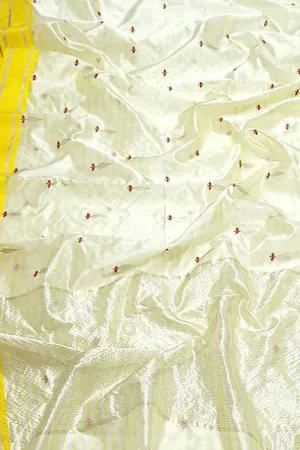 Elegant Off White Chanderi Handloom Pure Silk Saree