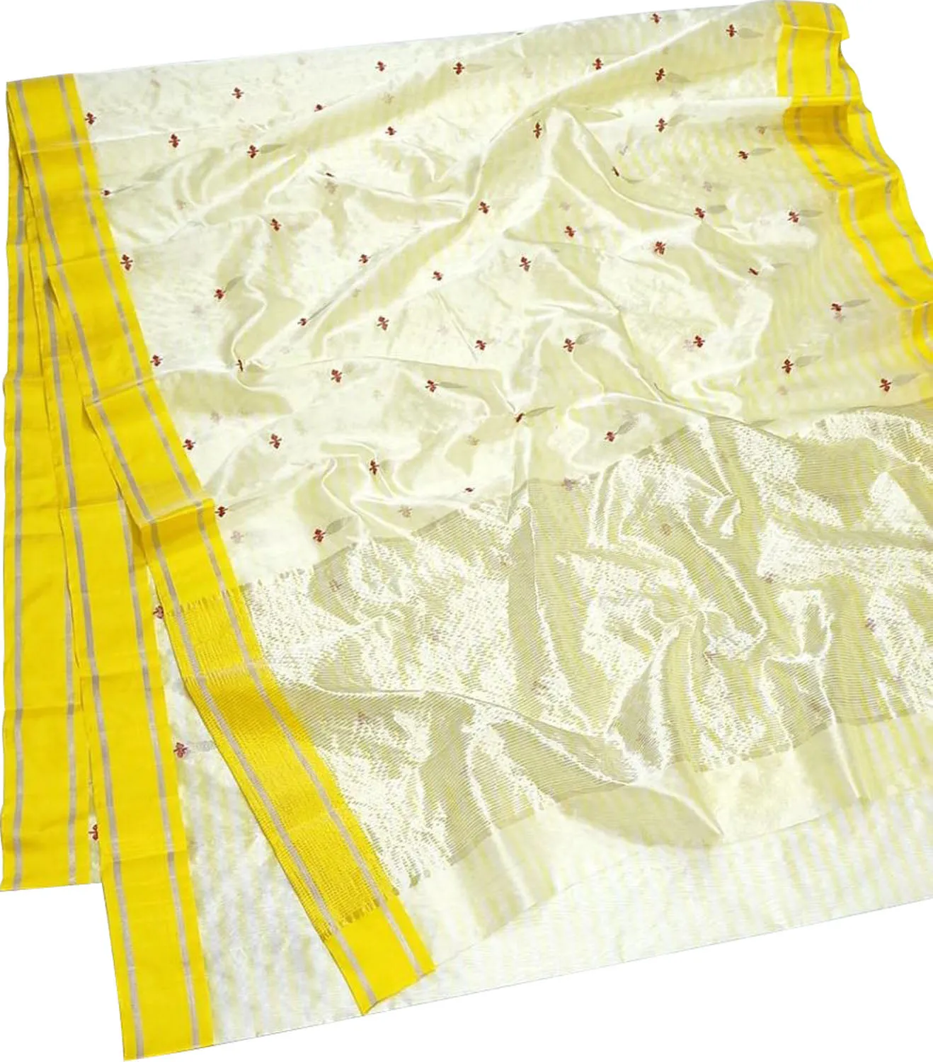 Elegant Off White Chanderi Handloom Pure Silk Saree