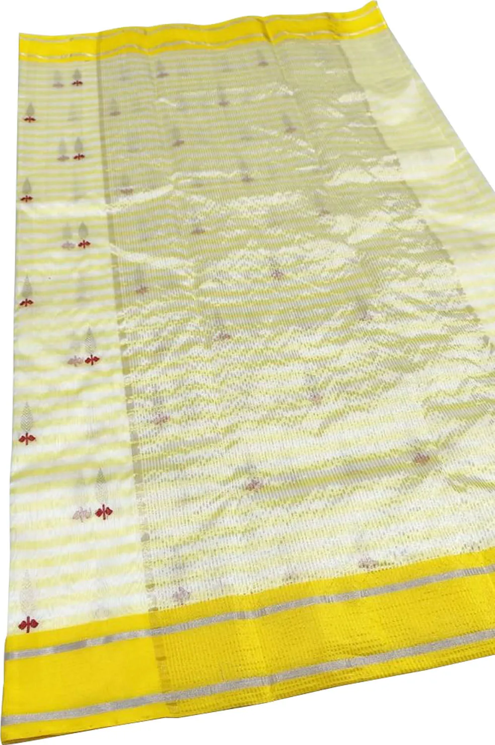 Elegant Off White Chanderi Handloom Pure Silk Saree