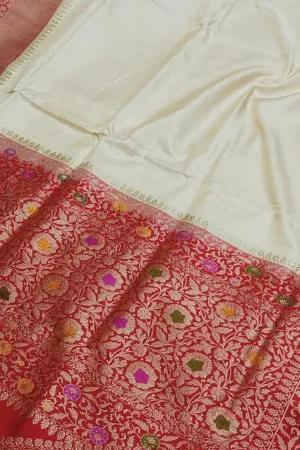 Elegant Off White Handloom Banarasi Silk Saree