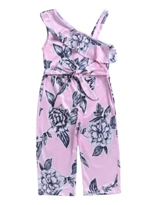 Fashion Flower Jumpsuit One Shoulder Overalls for Toddler Little Girl