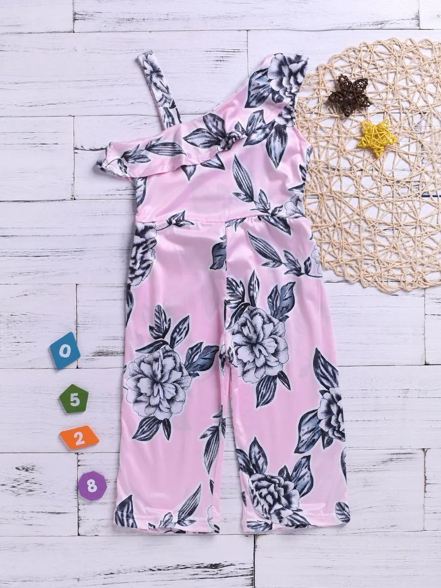 Fashion Flower Jumpsuit One Shoulder Overalls for Toddler Little Girl