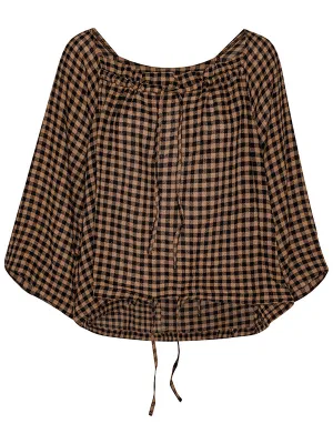 Frill Blouse - Beige Black Checks
