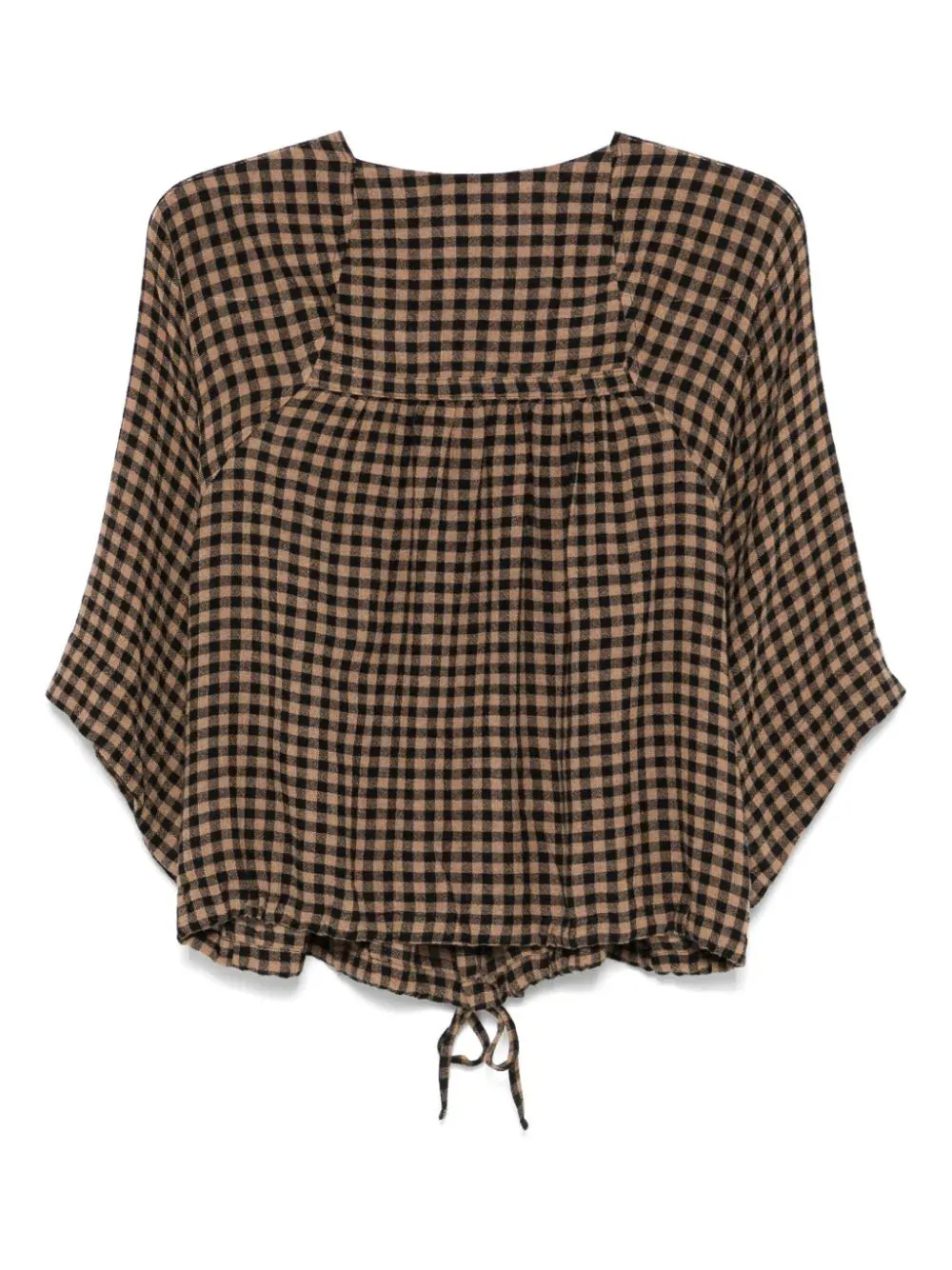 Frill Blouse - Beige Black Checks