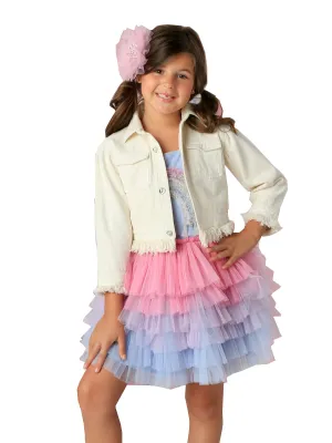 Girls White Denim Fringe Jacket 12M-14