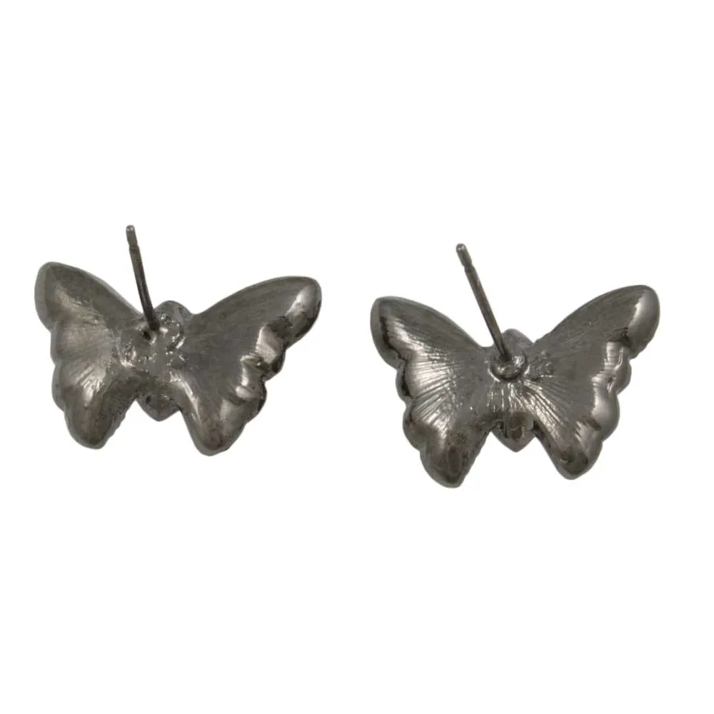 Gray Crystal and Black Butterfly Stud Pierced Earring - REC404