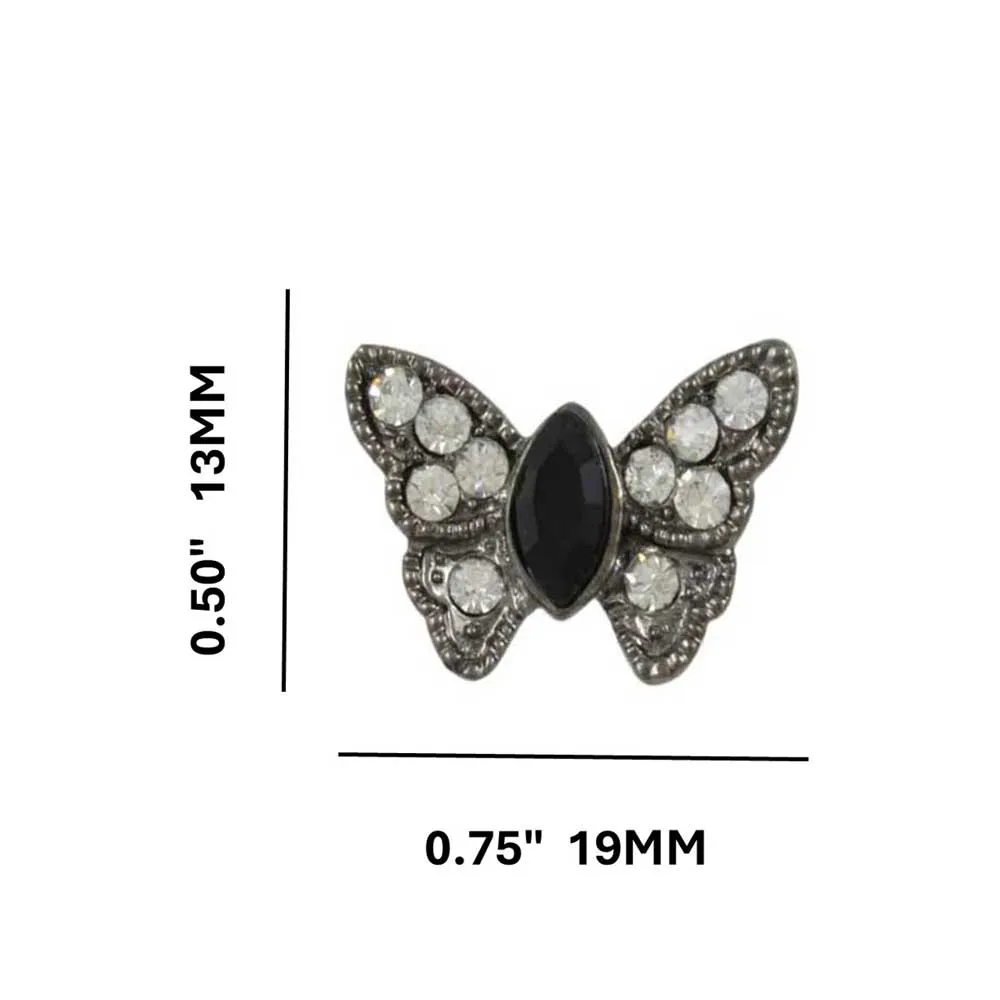 Gray Crystal and Black Butterfly Stud Pierced Earring - REC404
