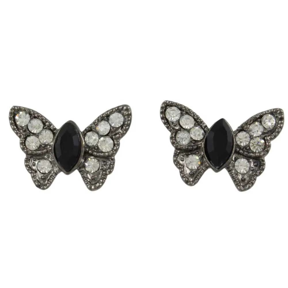 Gray Crystal and Black Butterfly Stud Pierced Earring - REC404