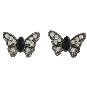 Gray Crystal and Black Butterfly Stud Pierced Earring - REC404