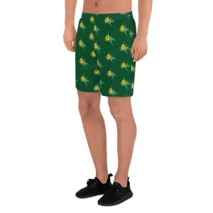 Green Sunflower Men's Shorts, Floral Sunflower Print Premium Athletic Long Running Basketball Style Shorts For Men- Made in Europe