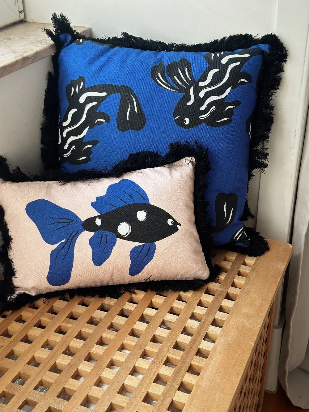 KOI fish blue cushion