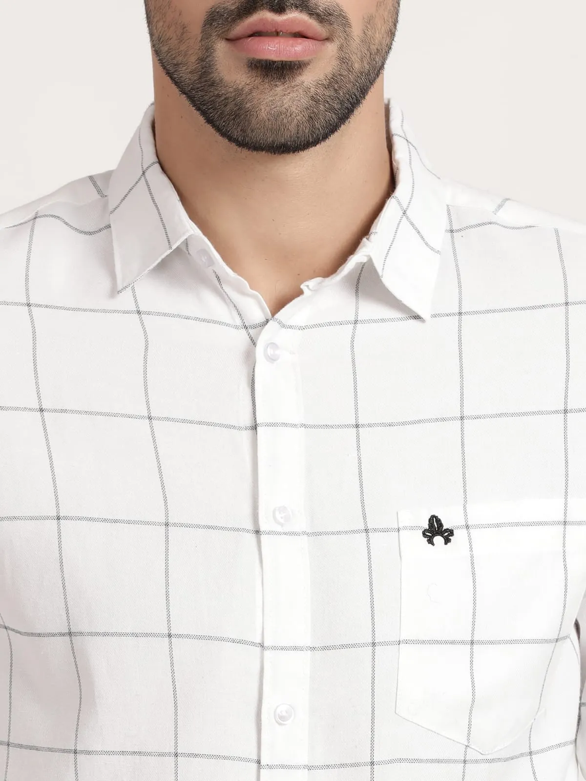 Men White Checked Formal Shirt (GBRJ6003)