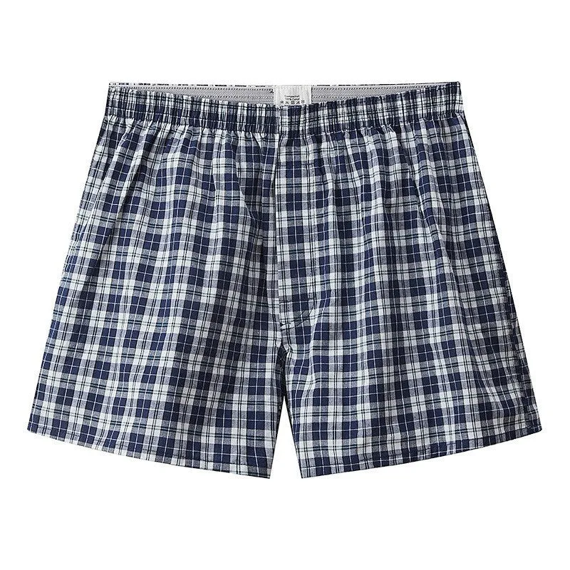 Men's Casual Arrow Pants Woven Printed Cotton Plaid Loose Breathable Boxer Briefs