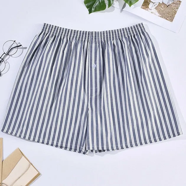 Men's Casual Arrow Pants Woven Printed Cotton Plaid Loose Breathable Boxer Briefs