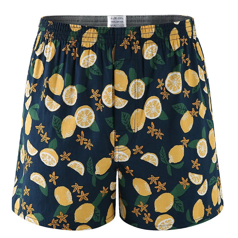 Men's Casual Arrow Pants Woven Printed Cotton Plaid Loose Breathable Boxer Briefs