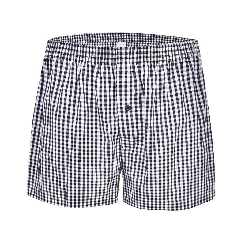 Men's Casual Arrow Pants Woven Printed Cotton Plaid Loose Breathable Boxer Briefs