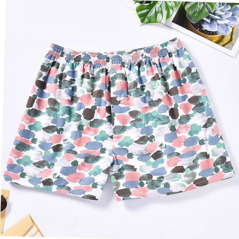 Men's Casual Arrow Pants Woven Printed Cotton Plaid Loose Breathable Boxer Briefs