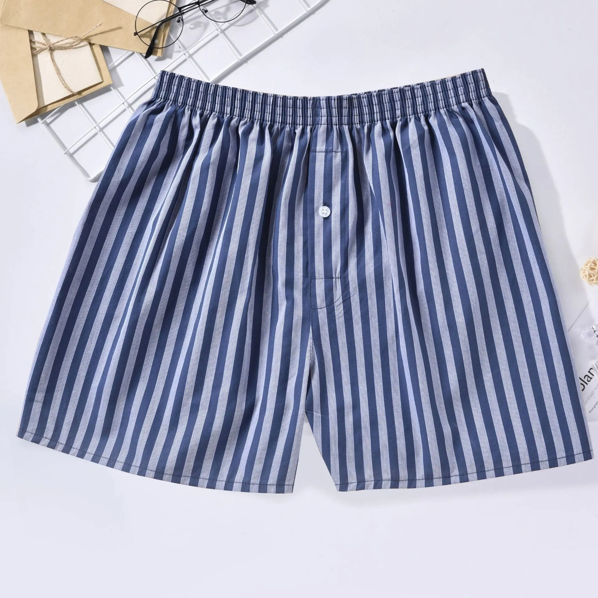 Men's Casual Arrow Pants Woven Printed Cotton Plaid Loose Breathable Boxer Briefs
