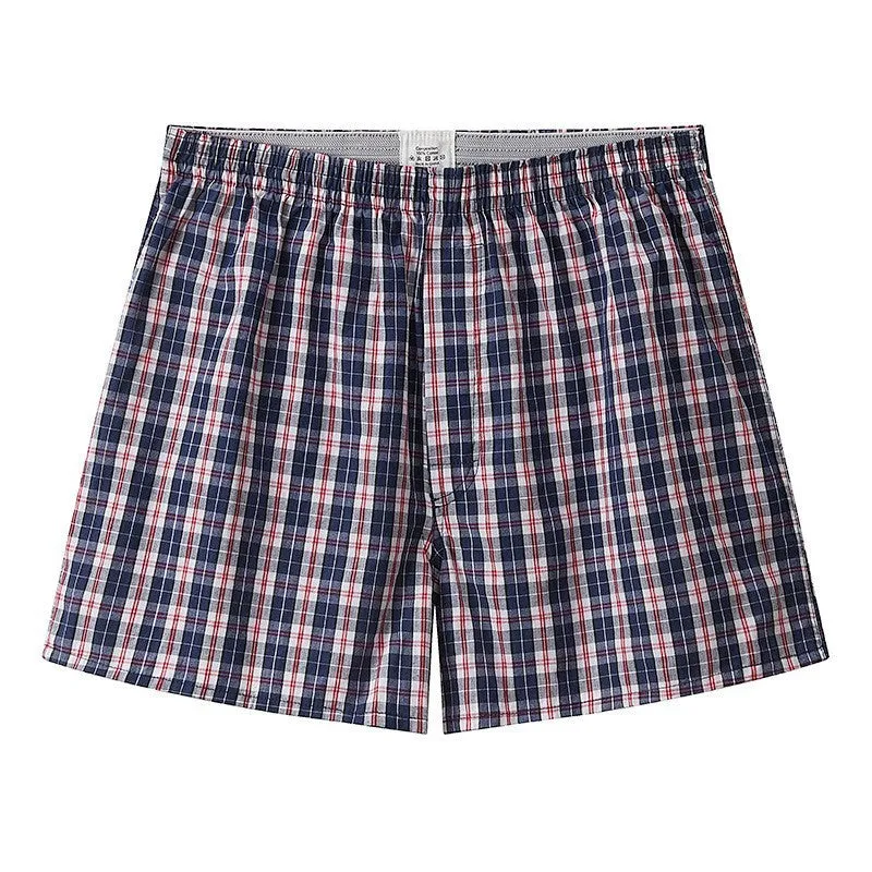 Men's Casual Arrow Pants Woven Printed Cotton Plaid Loose Breathable Boxer Briefs