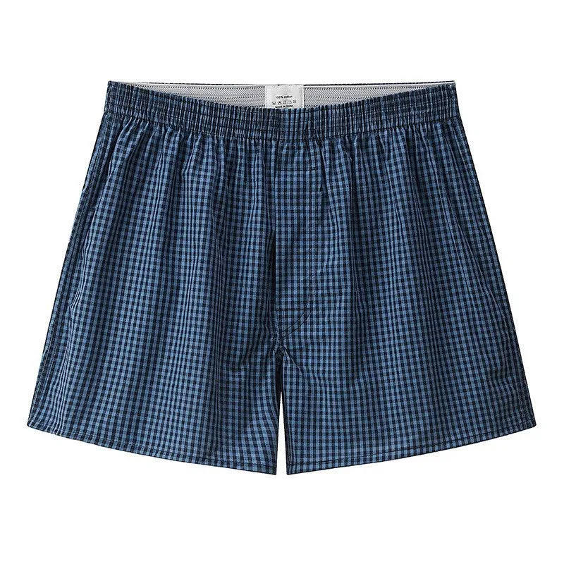 Men's Casual Arrow Pants Woven Printed Cotton Plaid Loose Breathable Boxer Briefs