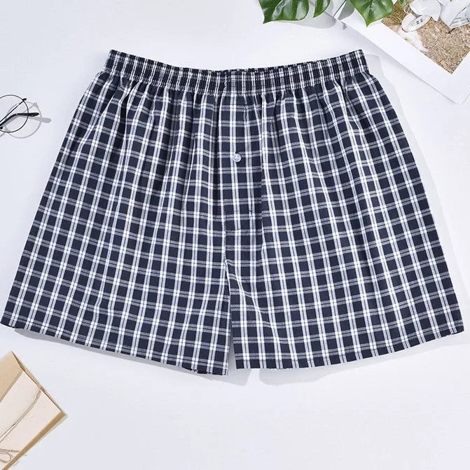 Men's Casual Arrow Pants Woven Printed Cotton Plaid Loose Breathable Boxer Briefs
