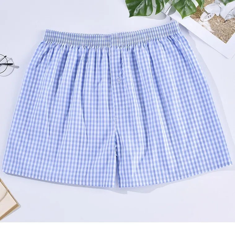 Men's Casual Arrow Pants Woven Printed Cotton Plaid Loose Breathable Boxer Briefs