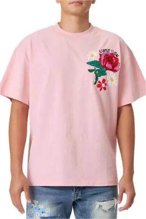 Mens Pink Flower Embo/Puff Tee Shirt