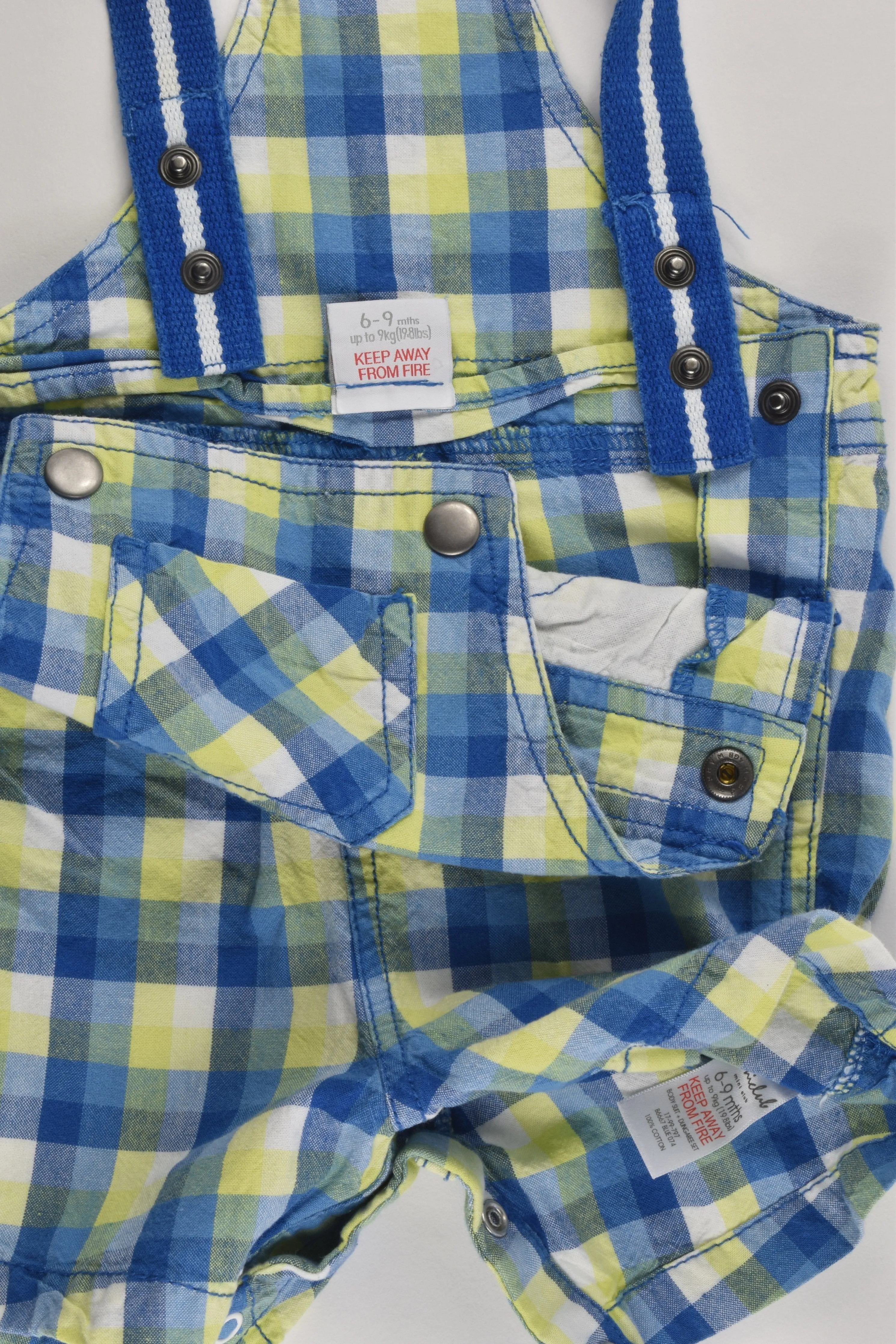 Mini Club (UK) Size 0 (6-9 months) Checked Short Overalls